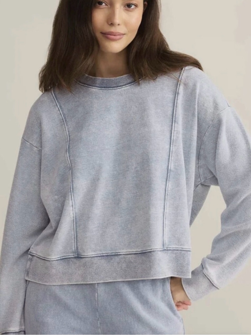 Z Supply LAX Knit Denim Sweatshirt Crew Neck Blue Size M Indigo
